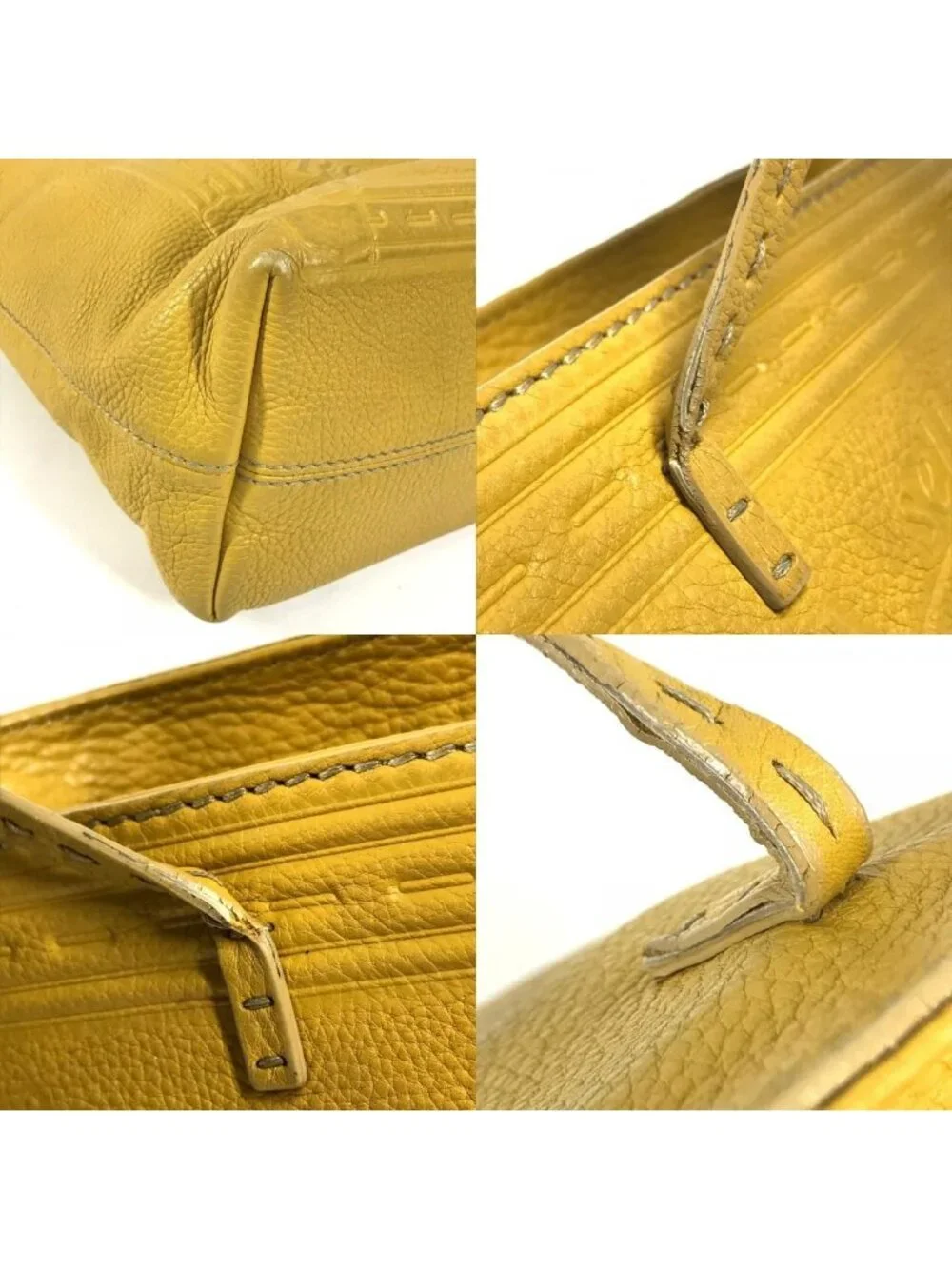 Fendi Shoulder Bag Selleria Logo Horse Pattern Leather Yellow